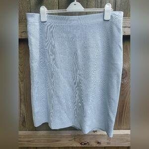 🏵️ Eileen Fisher Blue Knit Silk Cotton Blend Pencil Skirt